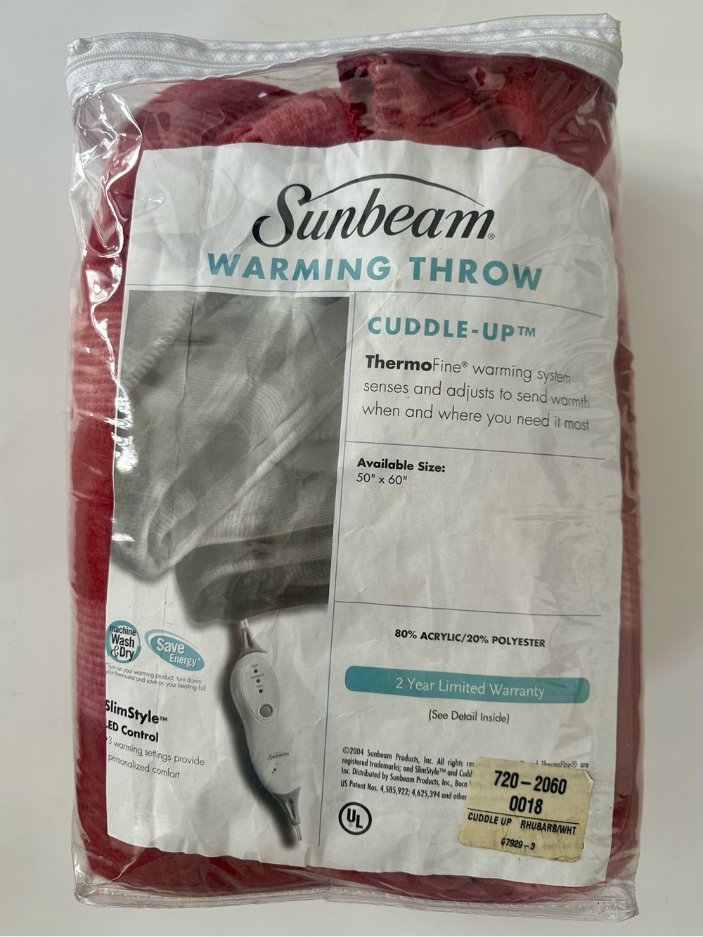 Sunbeam Cuddle-Up Warming Throw Heated Electric Blanket in Rhubarb / White 3 Set